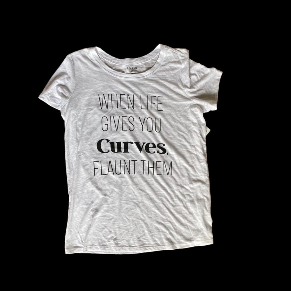 NWT: Torrid - When Life Gives You Curves Slim Fit Crew Tee - Slub White